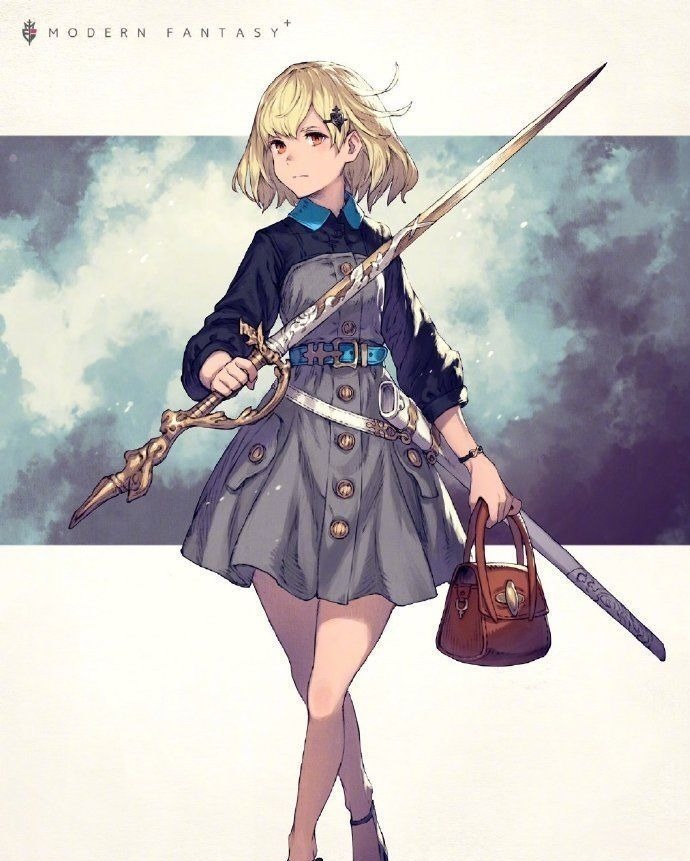 JK!这位画师笔下的JK小姐姐太帅了,一手拿书包,一手拿武器