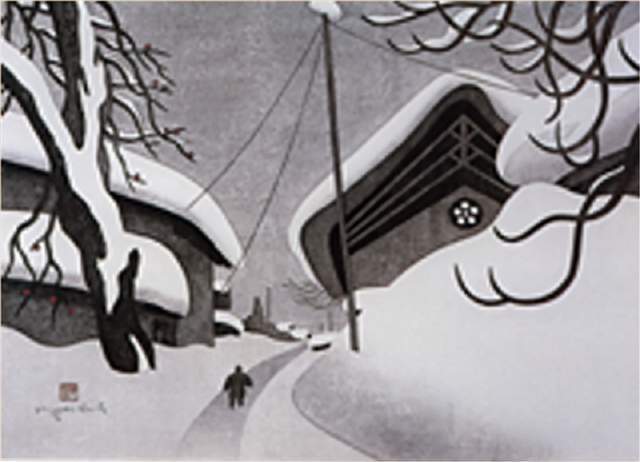 版画!日本近代版画大师斋藤清冬日雪景系列版画作品