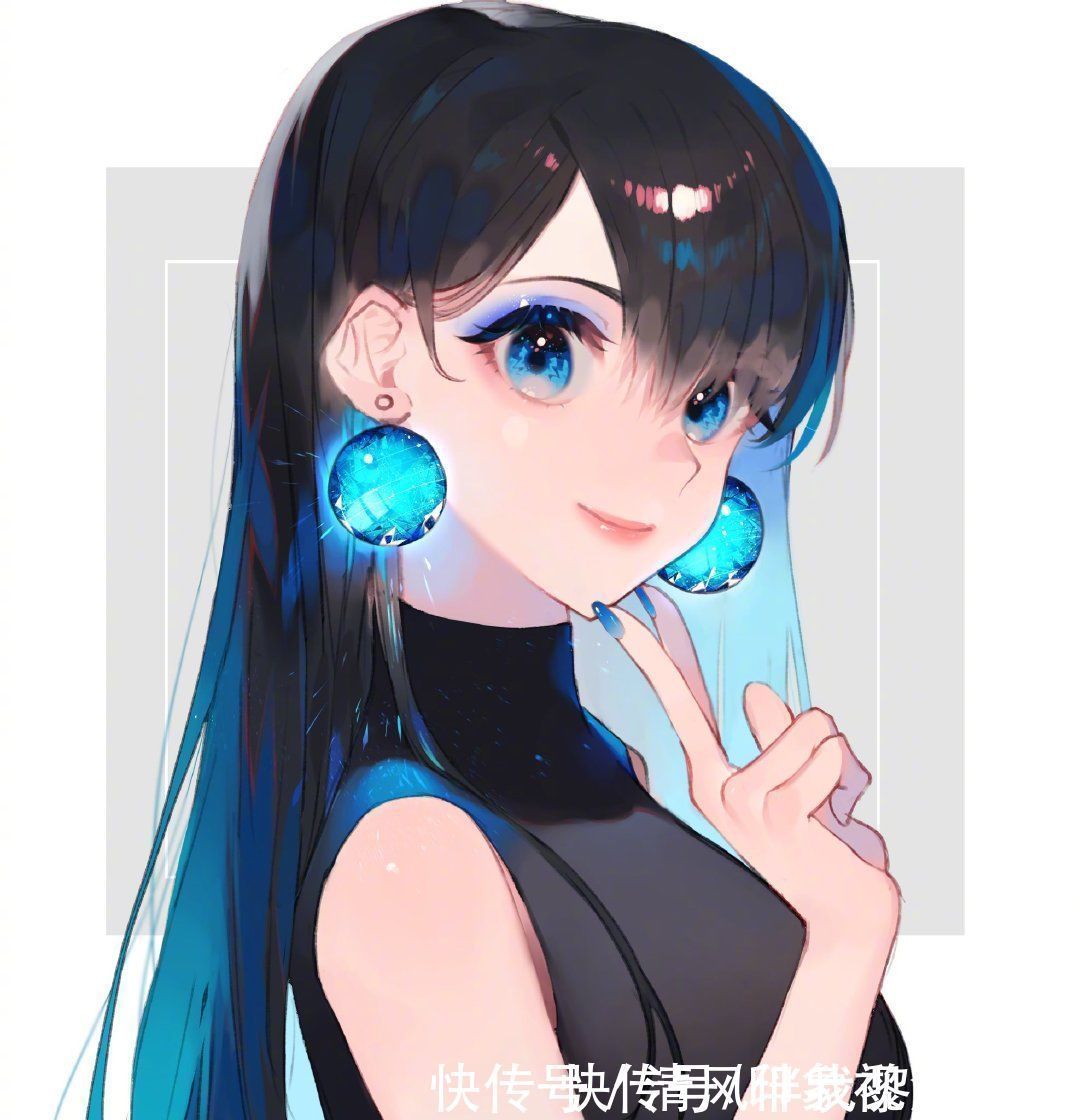 深蓝色@深蓝色瑰丽梦幻的少女插画，对于眼睛的刻画绝了