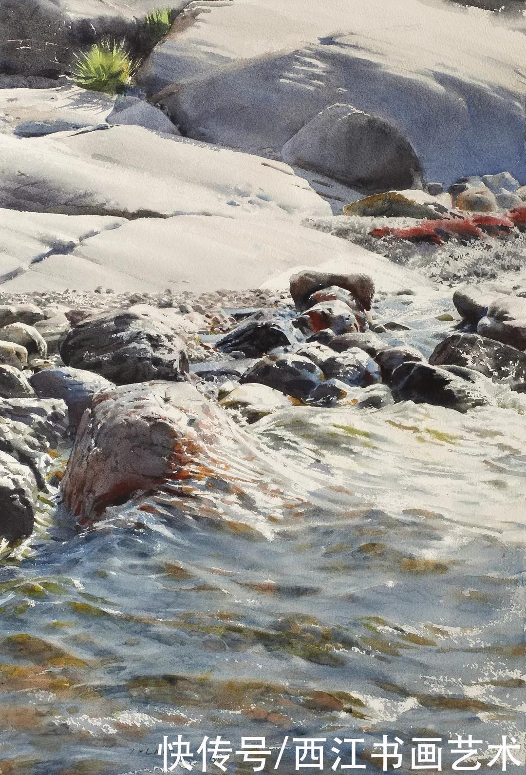 克拉科夫$这位瑞典水彩画家把海边的石头质感画得好极了