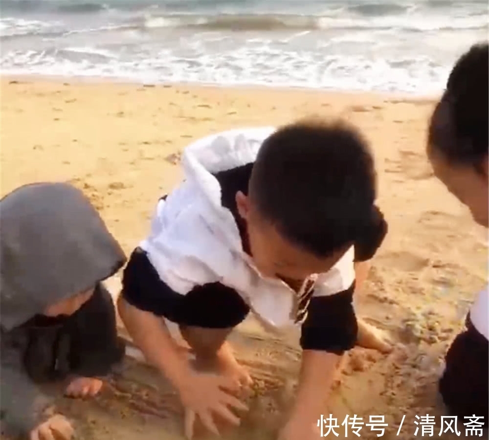 沙滩|奇闻:姐弟三人在沙滩上玩耍,接下来的画面,让人笑喷