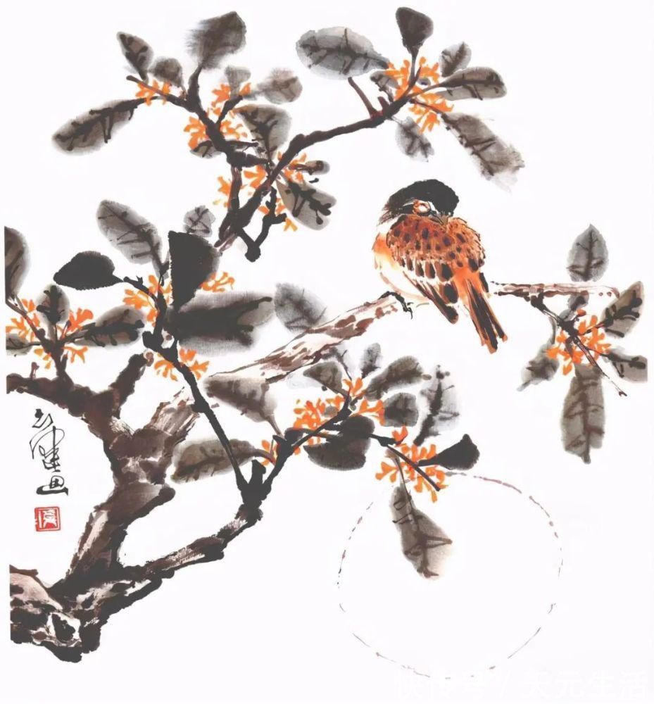 花鸟画@他的师父是海派小写意花鸟画第一人江寒汀,其作品自然也不差