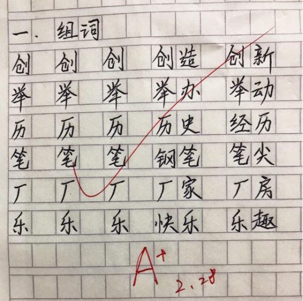 小学生A+作业走红，字体清新脱俗如印刷体，网友：别人家的孩子