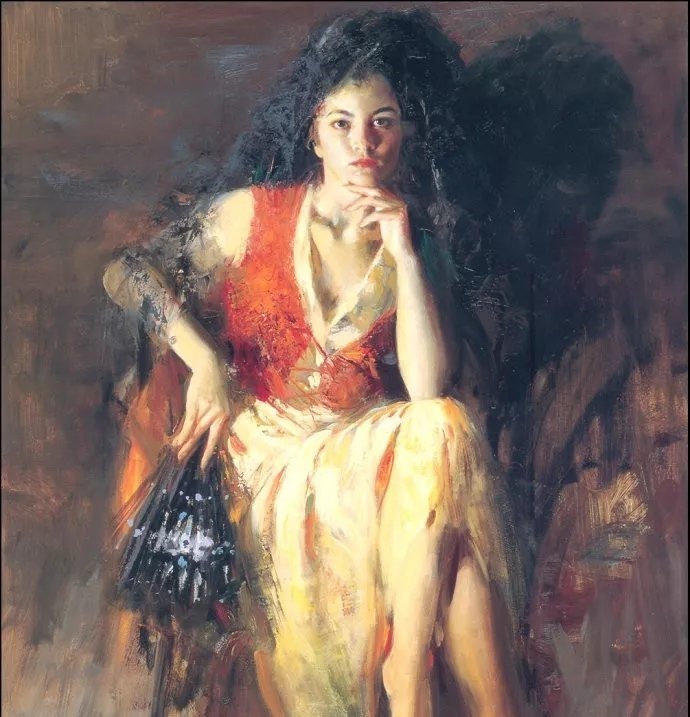 人物#皮诺德埃尼的油画人物，色彩斑斓，动静结合，光彩照人