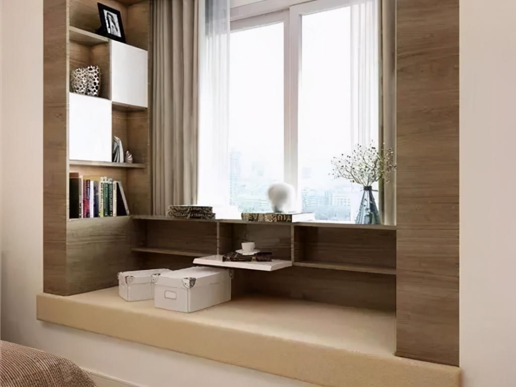 地柜|卧室飘窗空间别再浪费了,这样设计衣柜、书桌都有了,2平当4平用