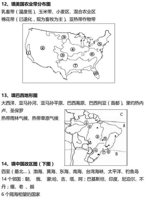 识图|初中地理：识图填空汇总练习，快速收藏！