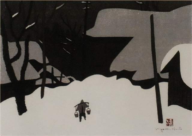 版画!日本近代版画大师斋藤清冬日雪景系列版画作品