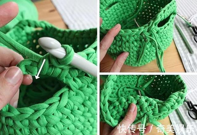 旧衣服剪几刀,制作布条线,拿来钩编收纳盒,非常实用!附教程