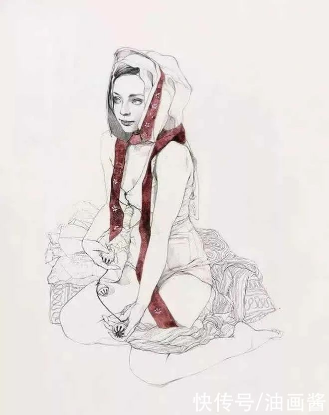 素描&韩风画家把女人画得像花一样美,看素描画,就知道是位高手