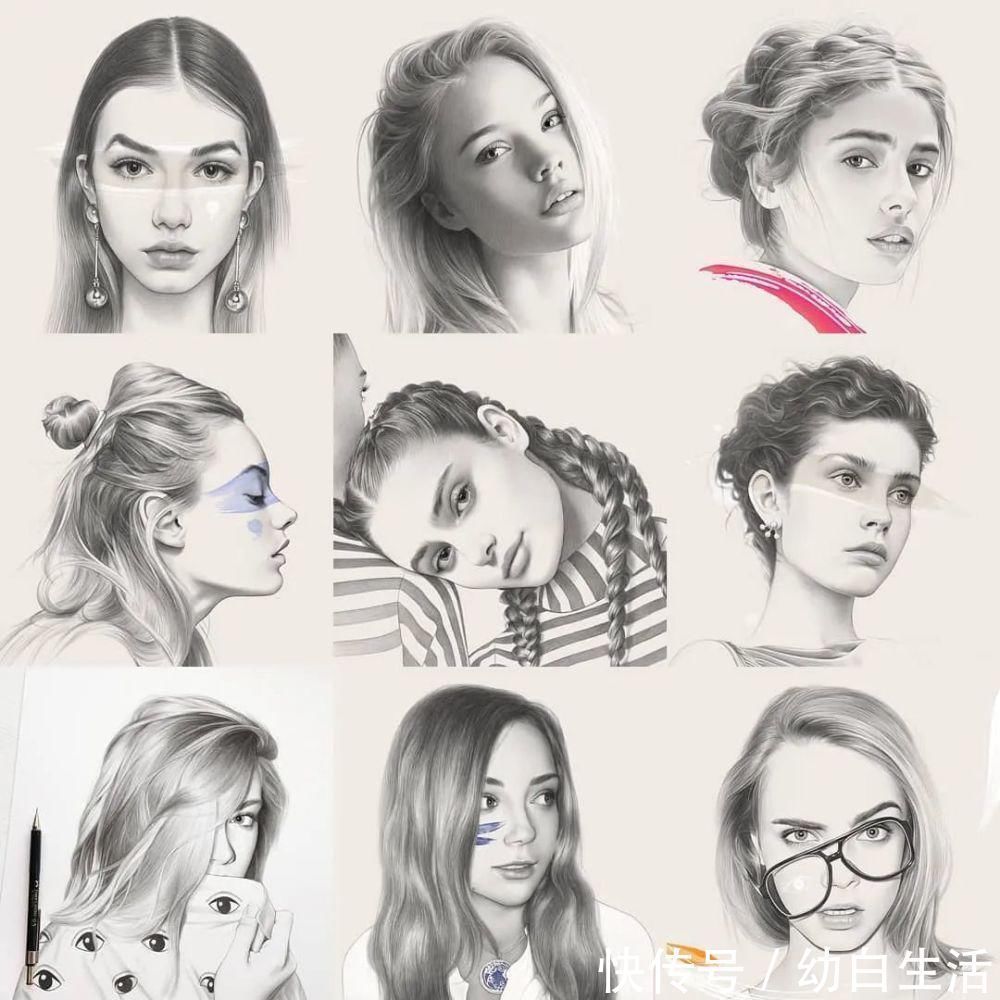 手绘$总被怼素描画得像头盔,瞧她用自动铅笔画,笔笔都是功力,厉害了!