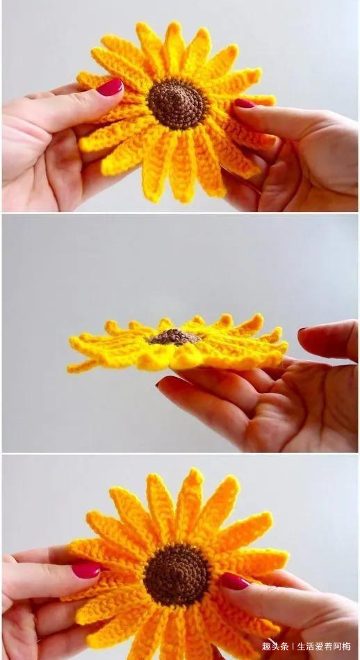 毛线钩针编织向日葵合集,DIY手工编织附图解教程