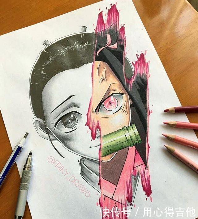 画风|画师创作动漫人物分裂画风,素描加上彩稿呈现出精彩的对比效果