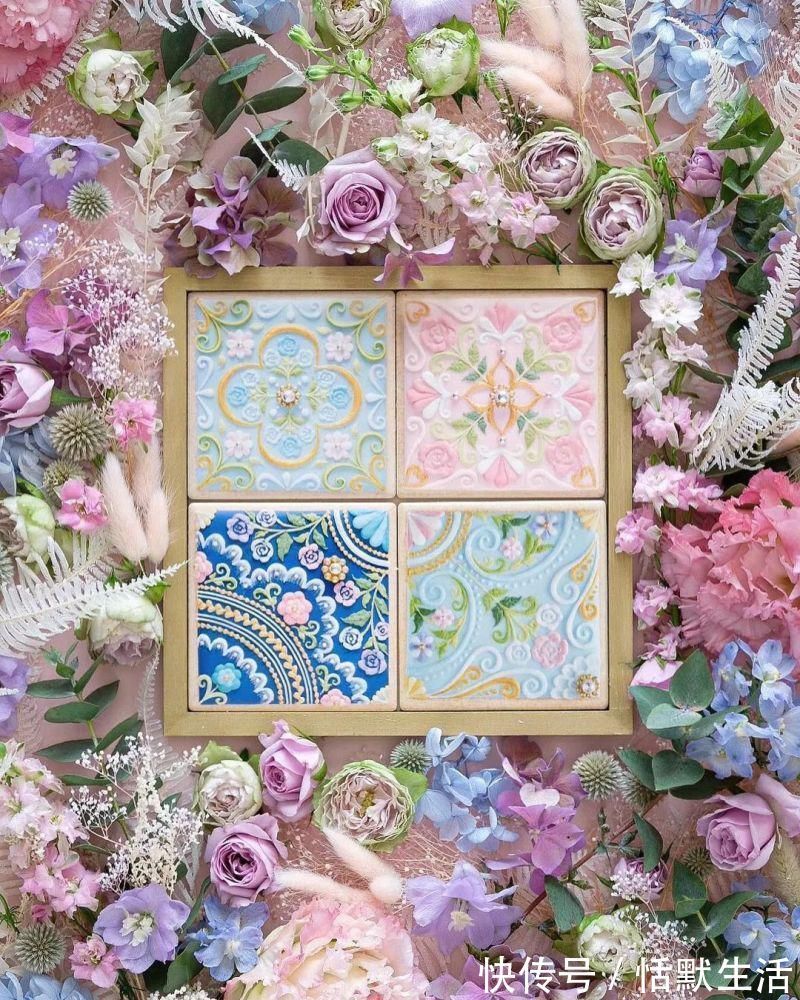 饼干|美到舍不得吃！甜品师手作花砖饼干，救救老夫的少女心！