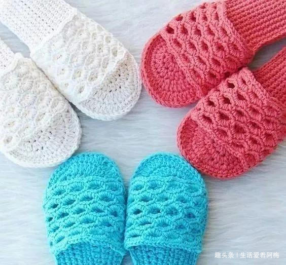 拖鞋&家里有织女,拖鞋不用买,布条钩一双好看又好穿!手工编织附教程