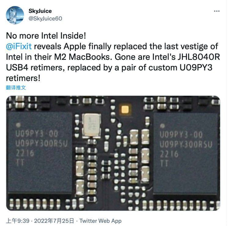 苹果M2 MacBook Air改用定制USB Retimer芯片
