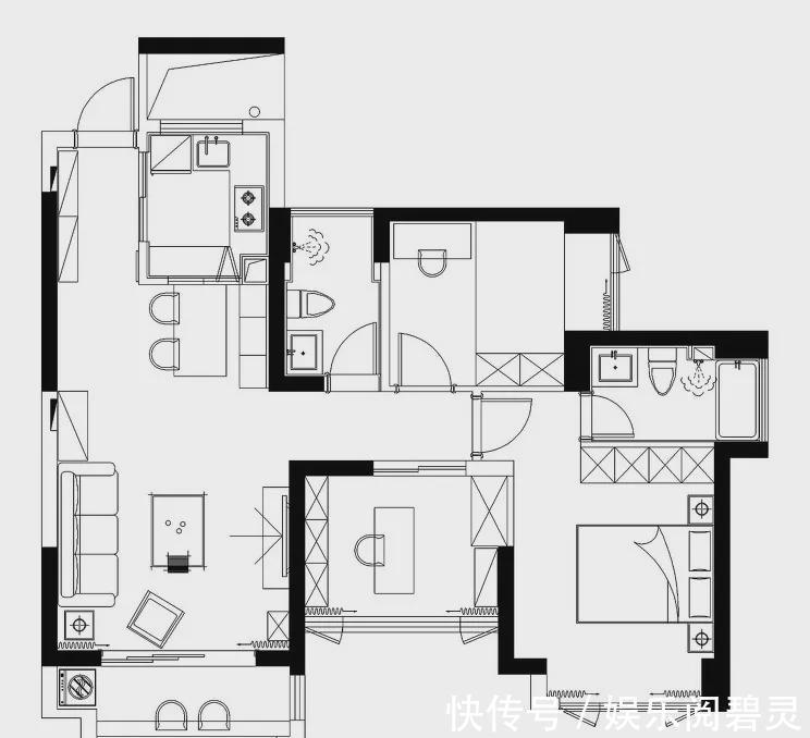 吧台|89㎡小三居,浪漫卡座餐厅和落地窗阳台吧台,没少让别人眼红!