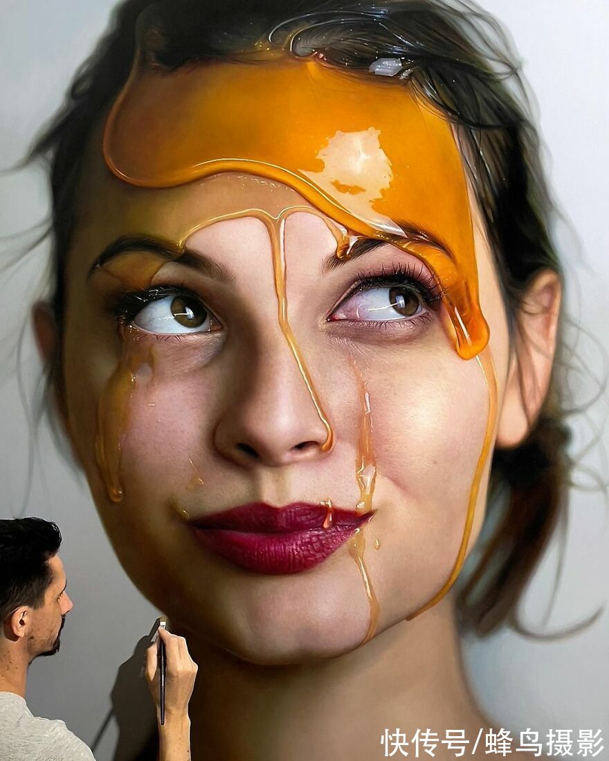 模特@艺术家向模特脸上泼蜂蜜？20张超逼真的作品，照片不过如此