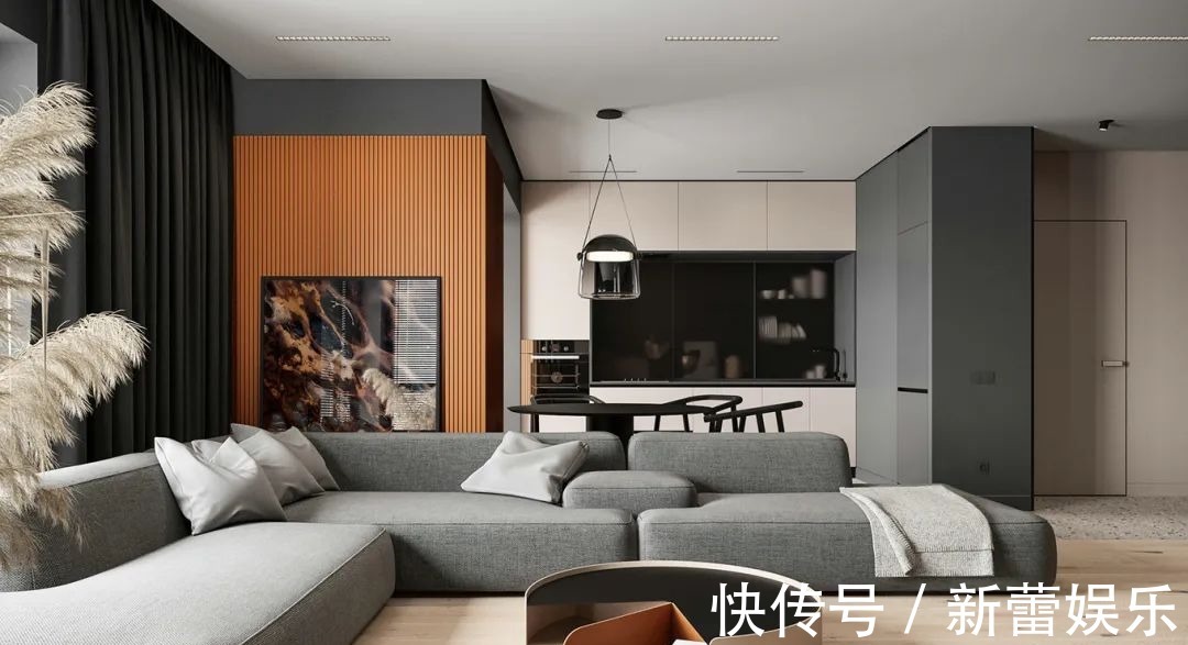 衣帽间|70㎡现代简约,沉稳高级灰,以橙色点缀,营造安静优雅的美