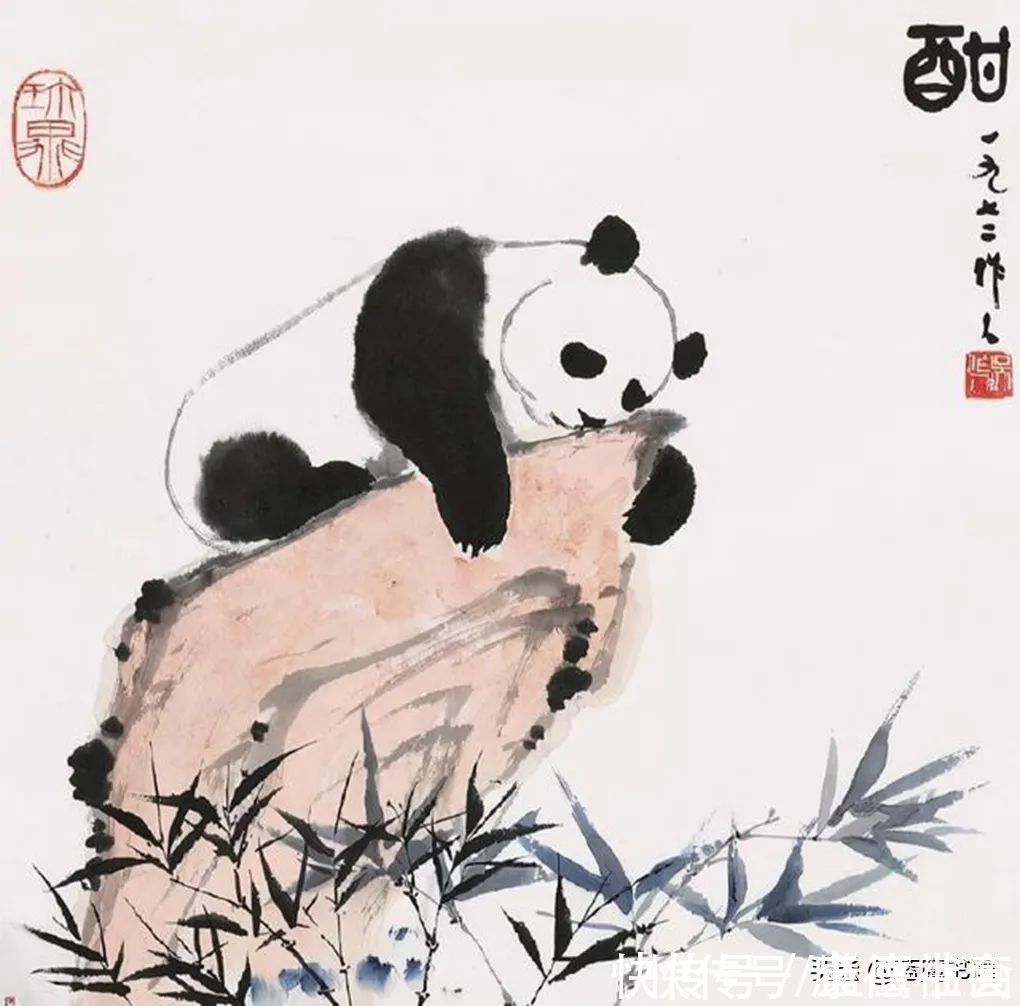 敦煌壁画#徐悲鸿的高徒吴作人,创作的水墨熊猫绘画作品,极具传统韵味