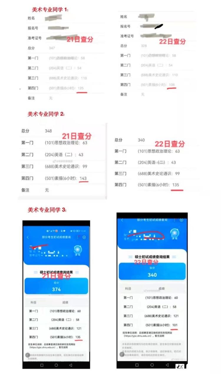 陈同学|考生爆料称上海师大考生考研素描成绩均被复核， 有考生被降30分 学校：正积极调查