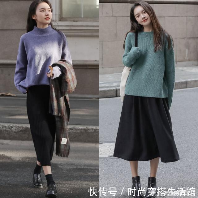 半裙 毛衣下面尽量少穿裤子,今年春节流行这样穿,简约大方又气质,美
