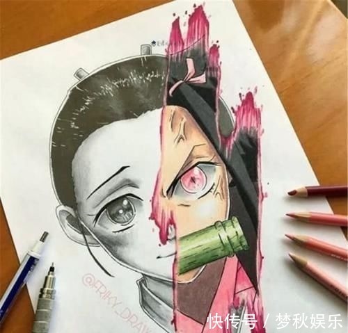 伊之助|素描与彩稿共存，美术达人打造《鬼灭之刃》主题奇妙画作