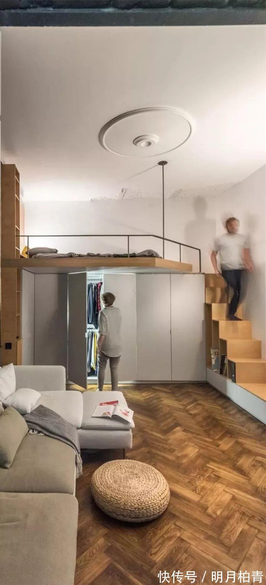 角度看|35平小公寓装修，入户门建阳光房，衣帽间塞床下面，洋气！