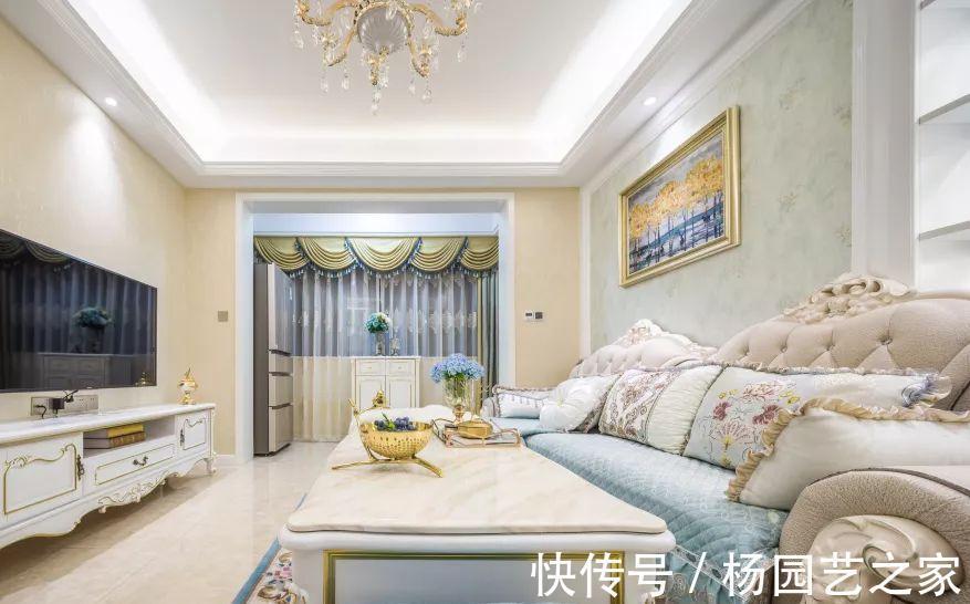 电视背景墙|107平欧式小三居,整体大气又别致,小户型也不输气质!