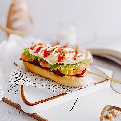 鲜虾|培根鲜虾堡#丘比三明治#