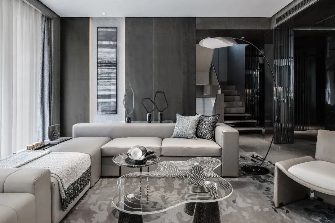 优雅|550㎡现代风别墅,高级灰与水墨色,低调档次的效果很独特