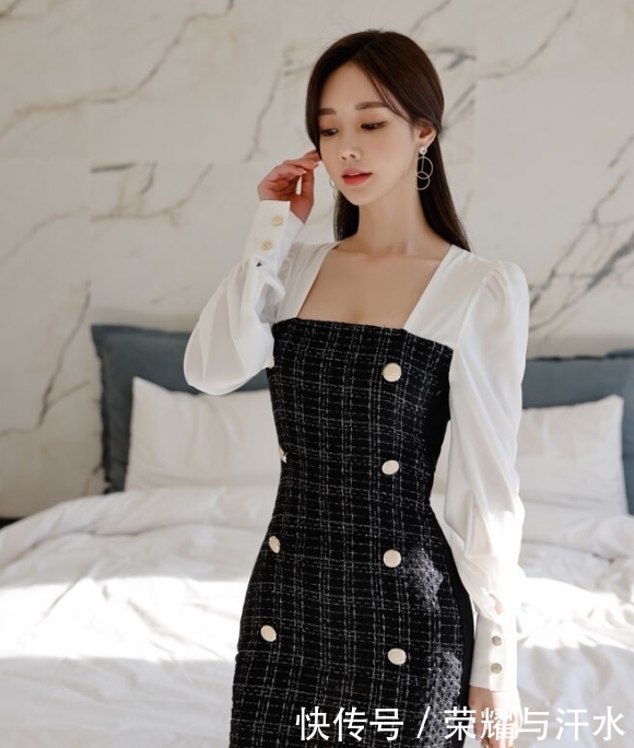 美人图鉴孙允珠：晶莹钻黑镶白竖扣灯笼袖衣裙