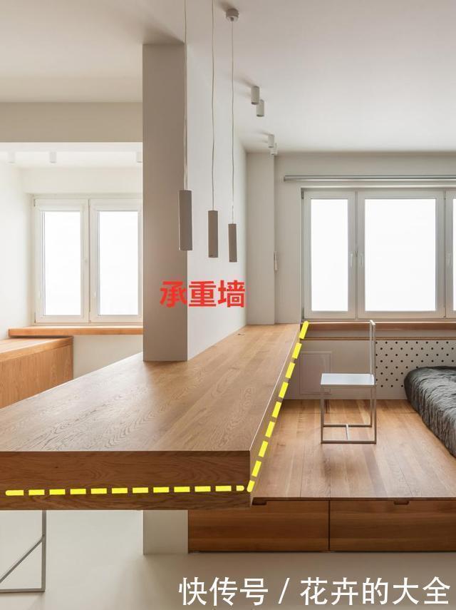 墙体|承重墙不能拆,那就直接绕墙体加圈木台面,瞬间多了个餐厅和书房