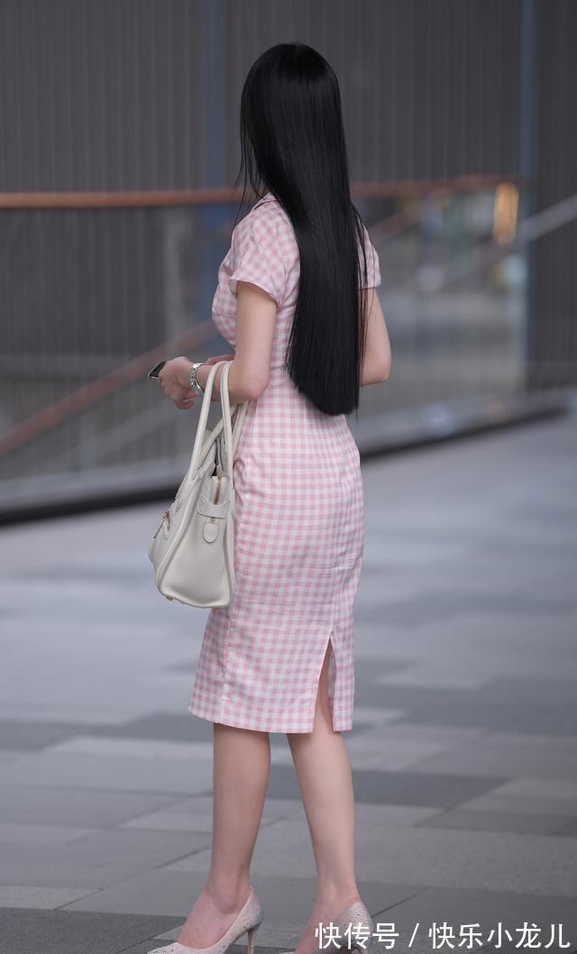 元素 粉色格纹连衣裙,穿出浓浓的复古风,做一个优雅的知性小女人