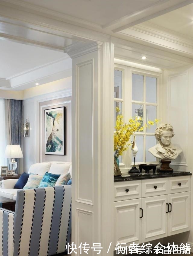 空间|140㎡美式风格三居室,玄关装了玻璃窗让家既美观又开阔!