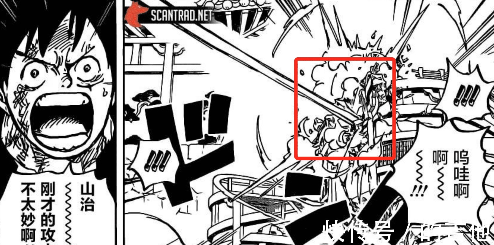 無齒翼龍|海賊王988話山治VS燼后續，燼被暴打，吐了血，山治的腿被砍斷