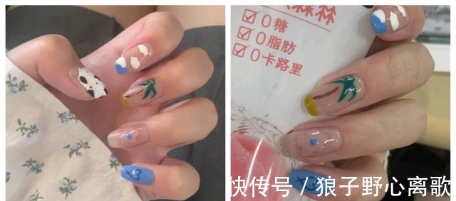 甲片|夏日漫画感透色美甲,色彩搭配很清爽,谁见谁不爱呢!