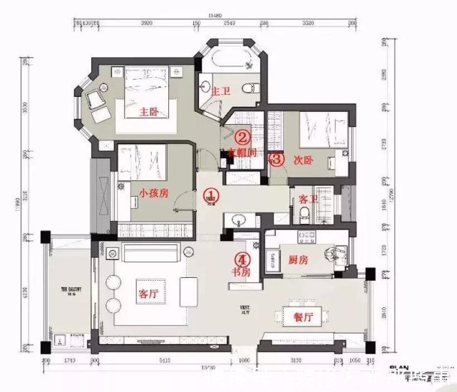 书房|120㎡挤出4间房，还有休闲的弧形小飘窗和步入式衣帽间