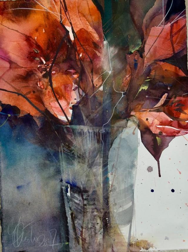 Elke&水彩画家Elke笔下的花花世界浓墨重彩之中隐去了繁花的具象(一)