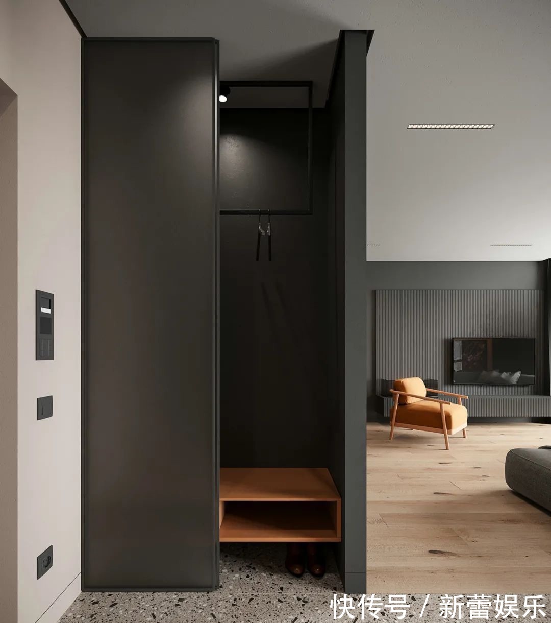 衣帽间|70㎡现代简约,沉稳高级灰,以橙色点缀,营造安静优雅的美