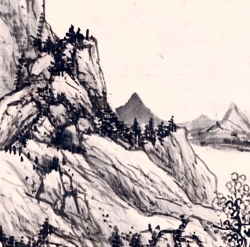 仿古山水#崇尚文人画风,临仿黄公望画作,蓝瑛绘《仿古山水》