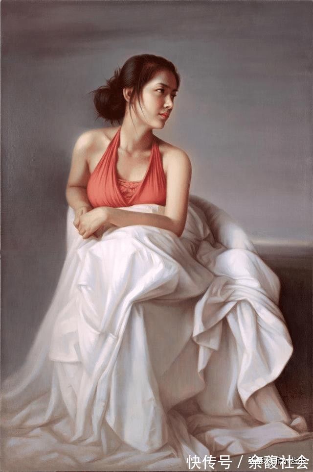 油画#年轻画家人体油画中的美艳少妇,身披薄纱,难掩玲珑曲线