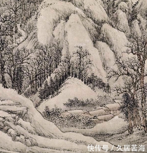 雪邨图&寒林雪景暗藏一点春意,王翚绘《雪邨图》