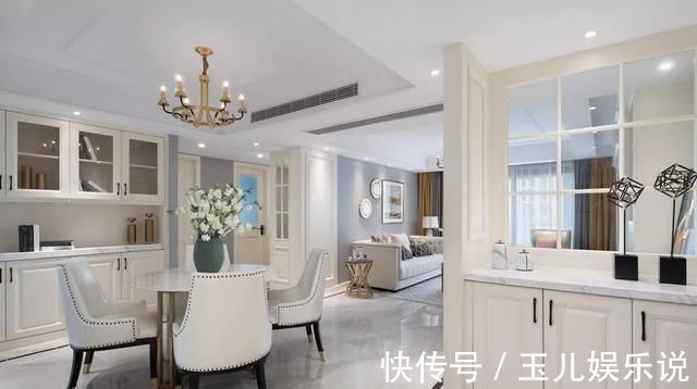电视背景墙|153平轻奢浪漫美式四居,过道处设计了一排柜子,美观实用又大气
