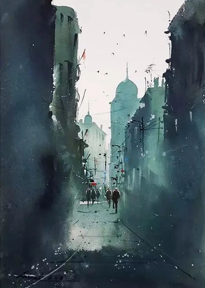 画面!极具美感的蓝绿水彩色调,如此画面,令人爱不舍手