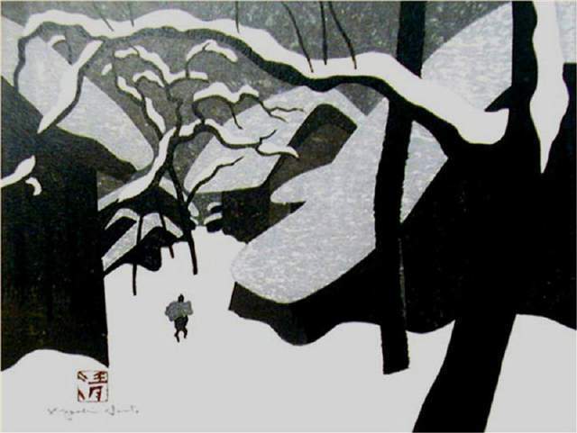 版画！日本近代版画大师斋藤清冬日雪景系列版画作品