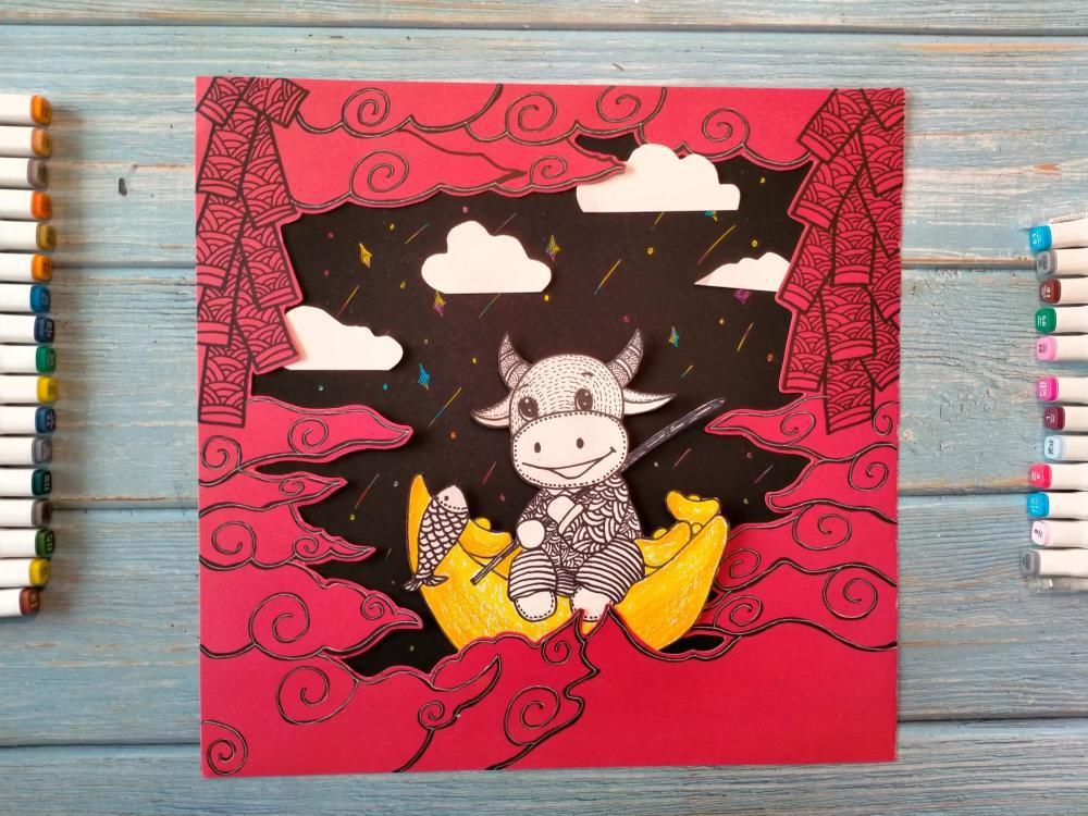  简单|牛年主题创意线描课程：会画小牛就可以，简单又好玩！连老师都忍不住偷学了