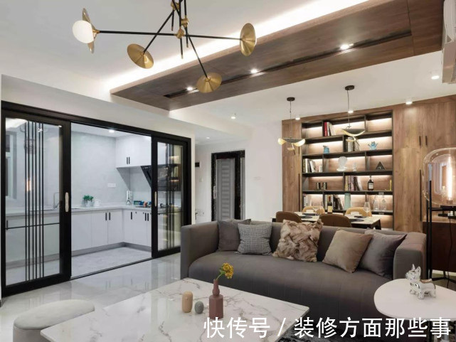 大理石|113平现代三居室将客餐厅改为开放布局,一个时尚又大气的空间