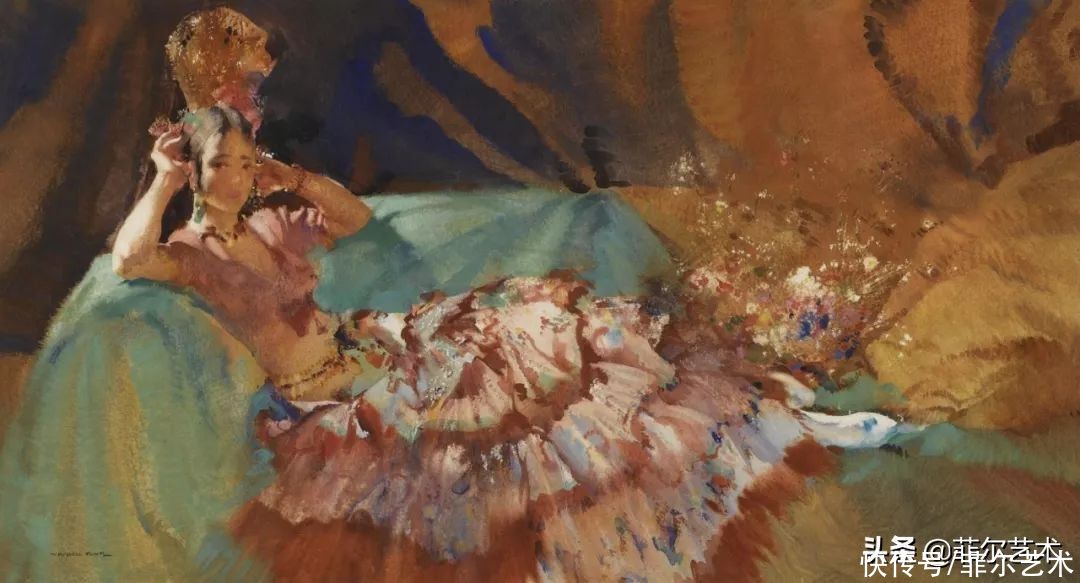 艺术家|苏格兰艺术家弗林特的女子水彩画，美轮美奂