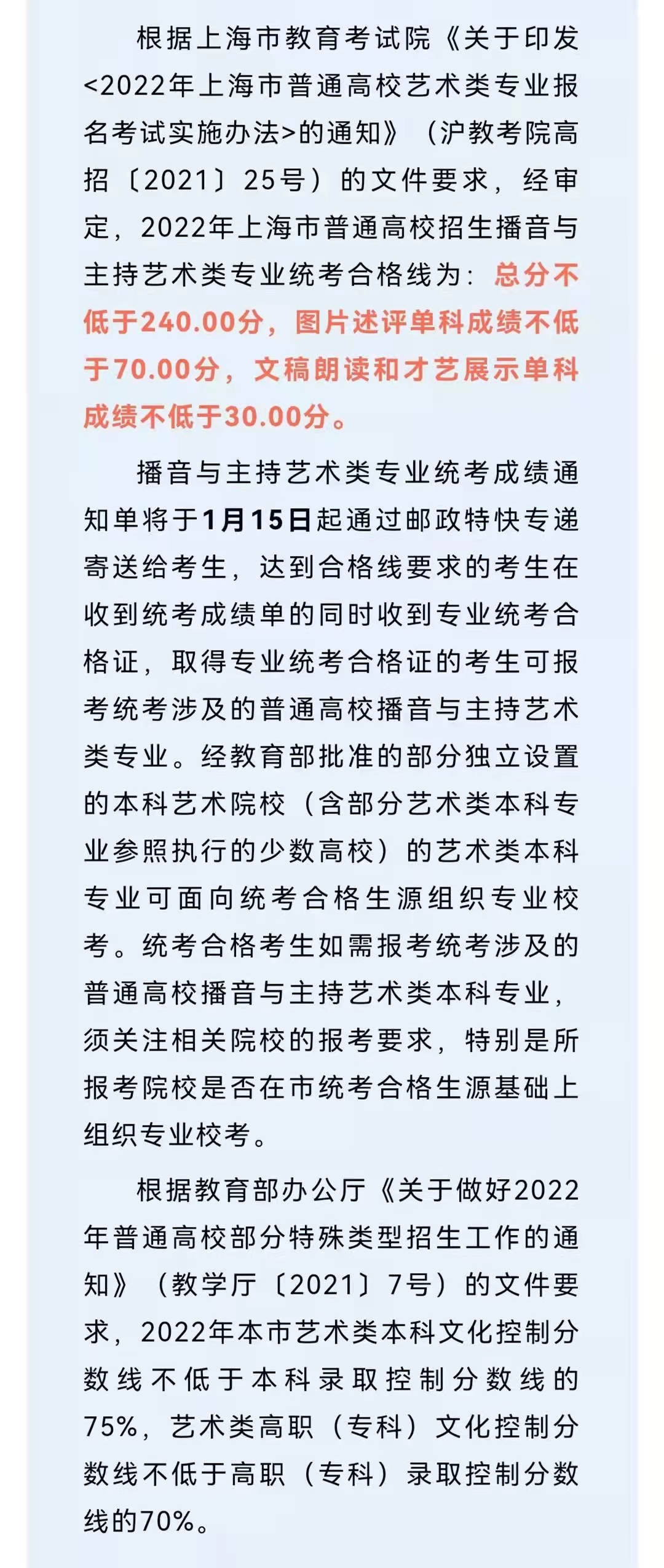 艺术类|沪2022高招各艺术类专业统考合格线及合格名单公布！