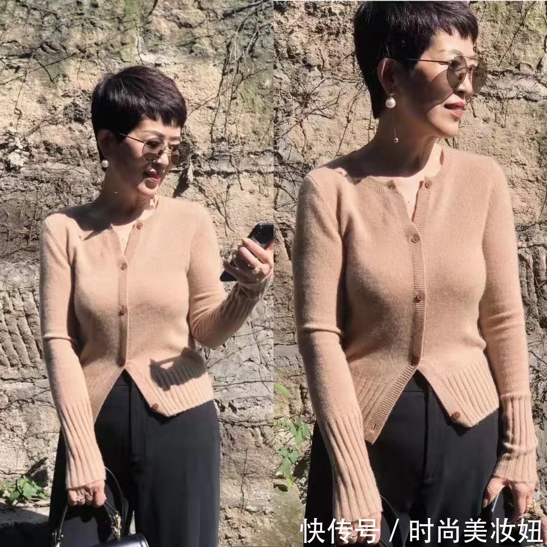 针织|这位“60岁”奶奶太会穿,把普通的针织衫穿得高级,体面又优雅
